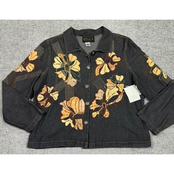 Vtg Alex Kim Jacket Womens 1X Black Floral Sequins Art To Wear Boho Read - Picture 3 of 16